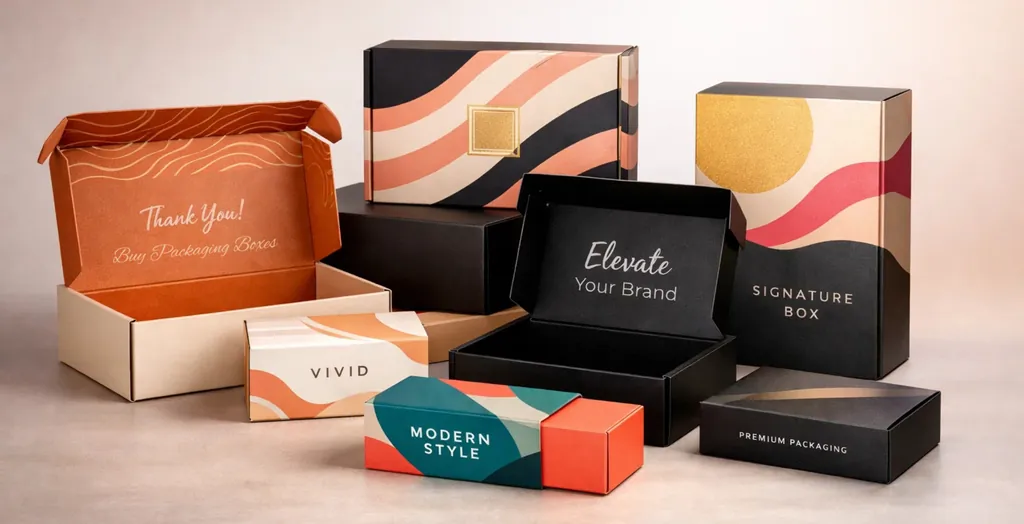 Custom printed boxes wholesale showcasing premium branded packaging designs