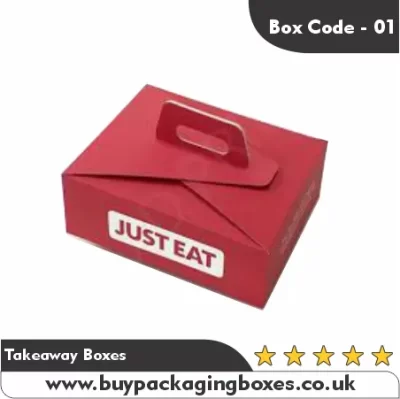 Custom printed takeaway box with Just Eat branding and easy-carry handle