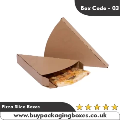Brown kraft pizza slice box holding a fresh slice of pizza