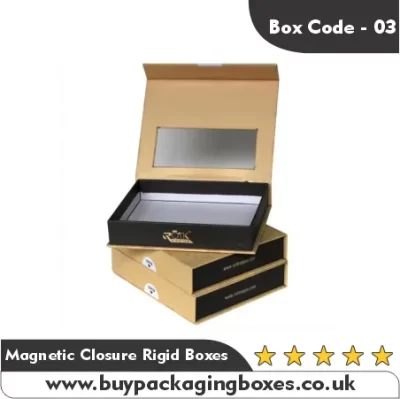 Gold and black magnetic rigid box with inner mirror