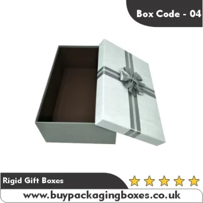 Elegant grey rigid gift box with detachable lid and decorative bow design