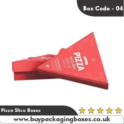 Red custom printed pizza slice boxes with branded design