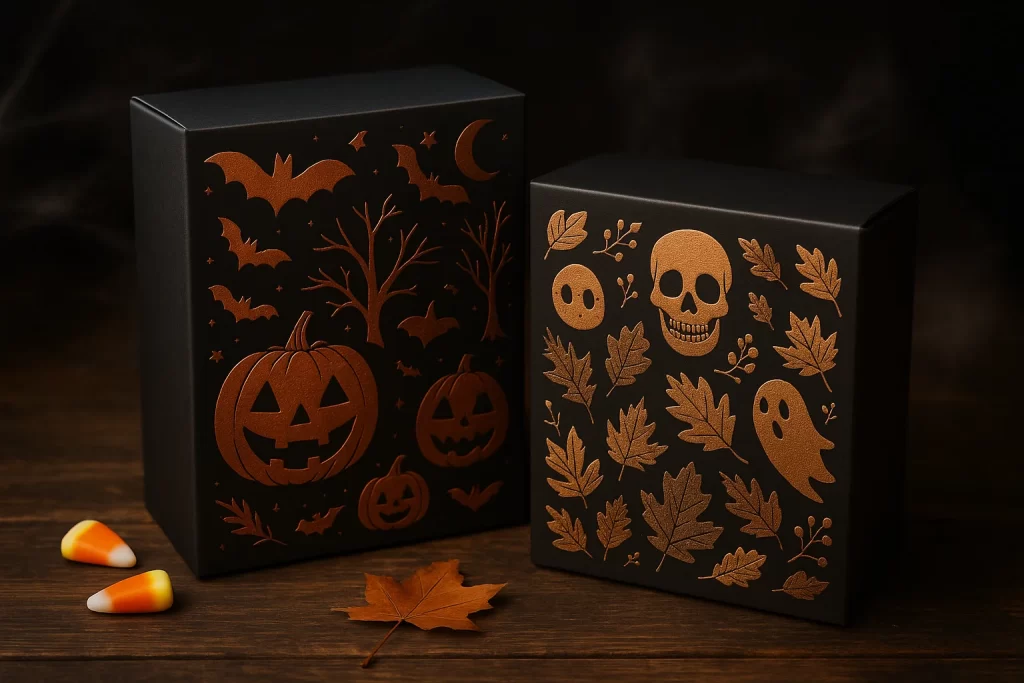 Matte Black and Metallic Finishes in halloween packaging