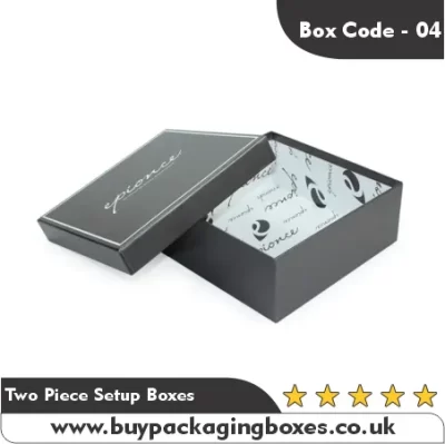 Sleek grey two piece setup box with branded inner lining perfect for retail