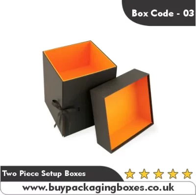 Tall black and orange two piece setup box with ribbon detail, ideal for elegant gift presentation