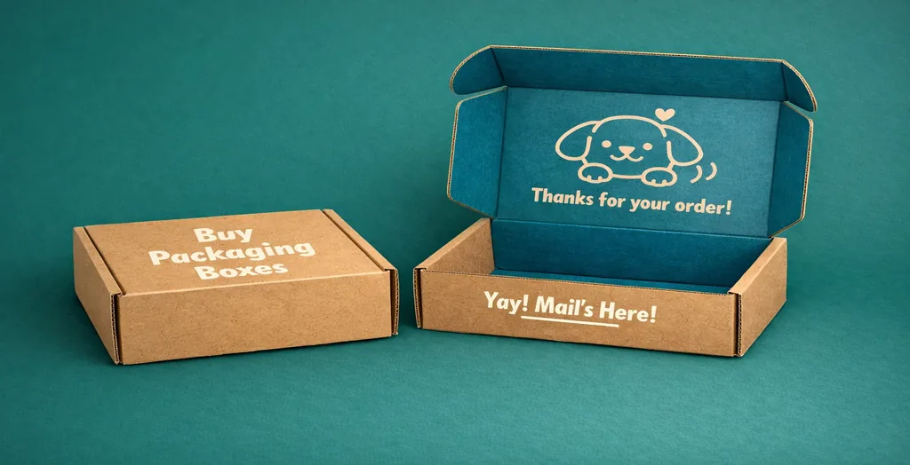 Custom mailer boxes with branded interior message and kraft packaging design